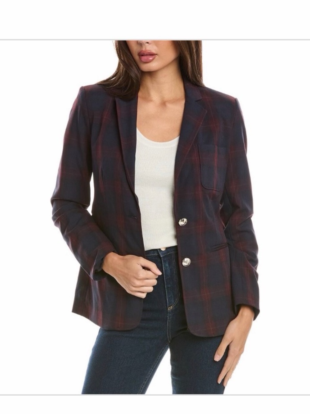 Tahari Women's Plaid Sportcoat - Navy Multicolor - Size 4